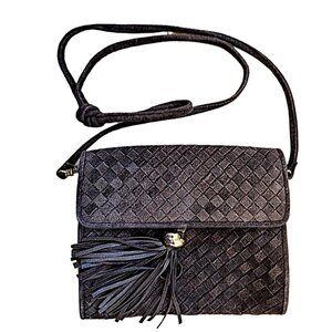 Vintage Aspects Brown Suede Woven Leather Tassel Crossbody/Clutch EUC